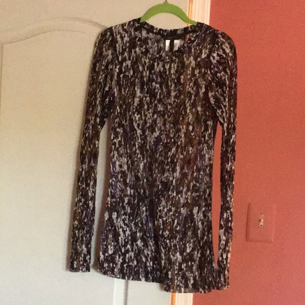 BCBG Sheer long sleeve print top multi color